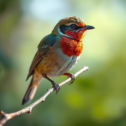 A captivating bird perched on a delicate branch, surrounded by a vibrant natural setting