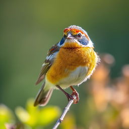 A captivating bird perched on a delicate branch, surrounded by a vibrant natural setting