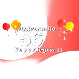 Un asombroso póster horizontal en español para el 56º aniversario de "Fe y Alegría 11", con un vibrante fondo rojo y blanco