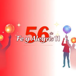 Un increíble póster horizontal en español para conmemorar el 56º aniversario de "Fe y Alegría 11", con un llamativo fondo rojo y blanco