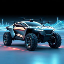 A super futuristic off-road car with sleek, aerodynamic lines and an innovative design