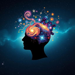 A conceptual illustration of the power of the human mind, featuring a silhouette of a human head with a vibrant universe exploding from it