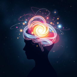 A conceptual illustration of the power of the human mind, featuring a silhouette of a human head with a vibrant universe exploding from it