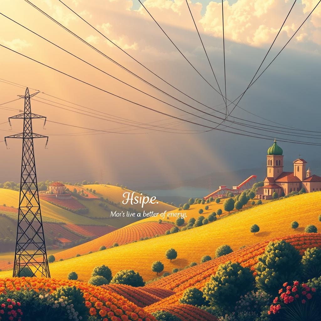 A breathtaking illustration capturing the essence of a Portuguese company specializing in high and ultra-high voltage transmission lines operating in Germany