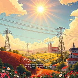 A breathtaking illustration capturing the essence of a Portuguese company specializing in high and ultra-high voltage transmission lines operating in Germany