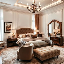 A beautifully decorated bedroom with elegant and luxurious furnishings