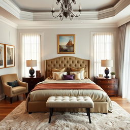 A beautifully decorated bedroom with elegant and luxurious furnishings