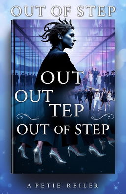 A fantastical book cover titled 'OUT OF STEP' depicting a surreal scene with a Janus-like figure