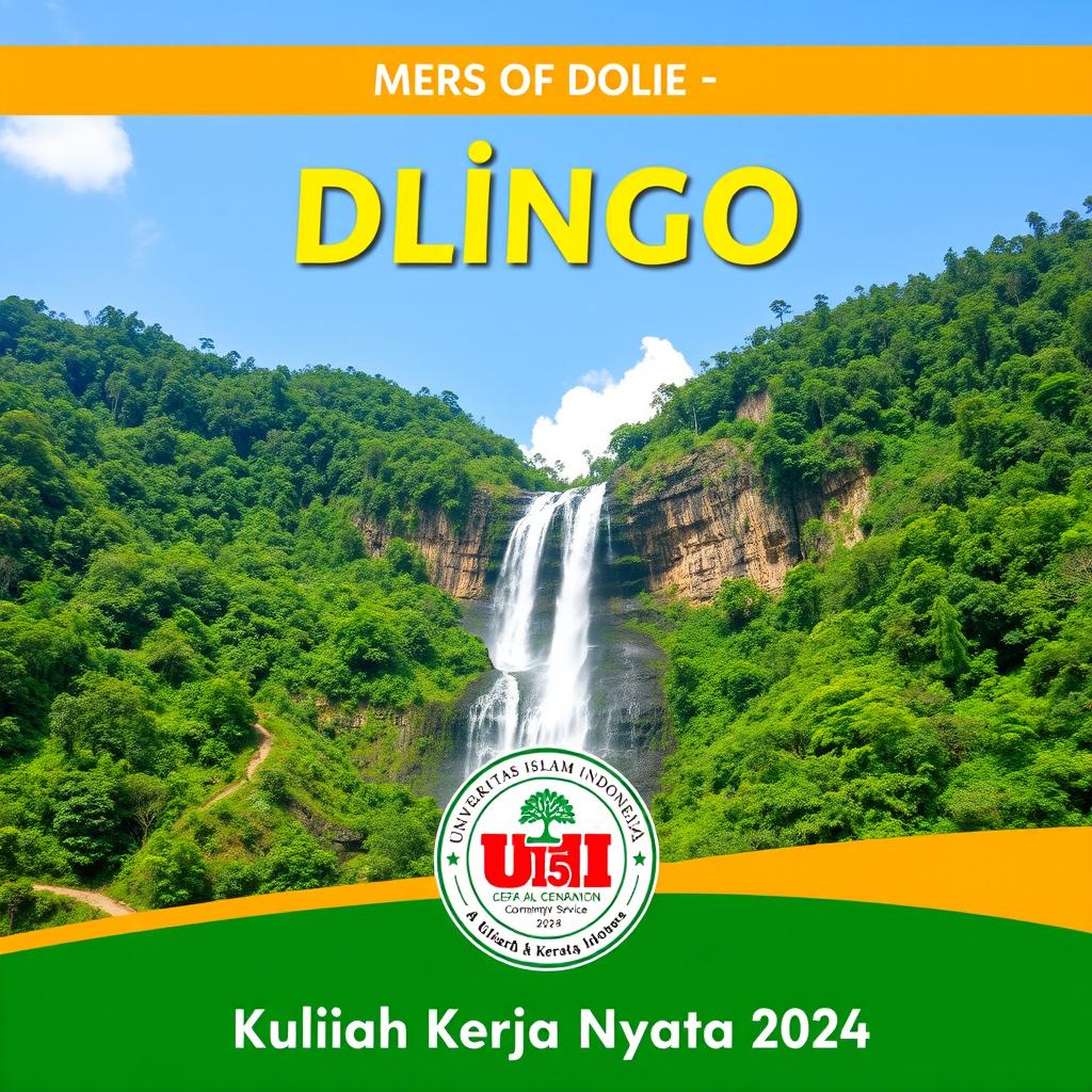 A vibrant and picturesque profile cover for the village of Dlingo featuring the breathtaking Lepo Waterfall