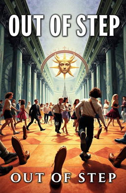 A captivating fantasy book cover titled "OUT OF STEP" featuring an imaginative scene depicting both marchers and dancers