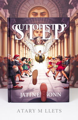 A captivating fantasy book cover titled "OUT OF STEP" featuring an imaginative scene depicting both marchers and dancers