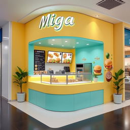 A cozy and vibrant sandwich shop design within a shopping mall, measuring 2