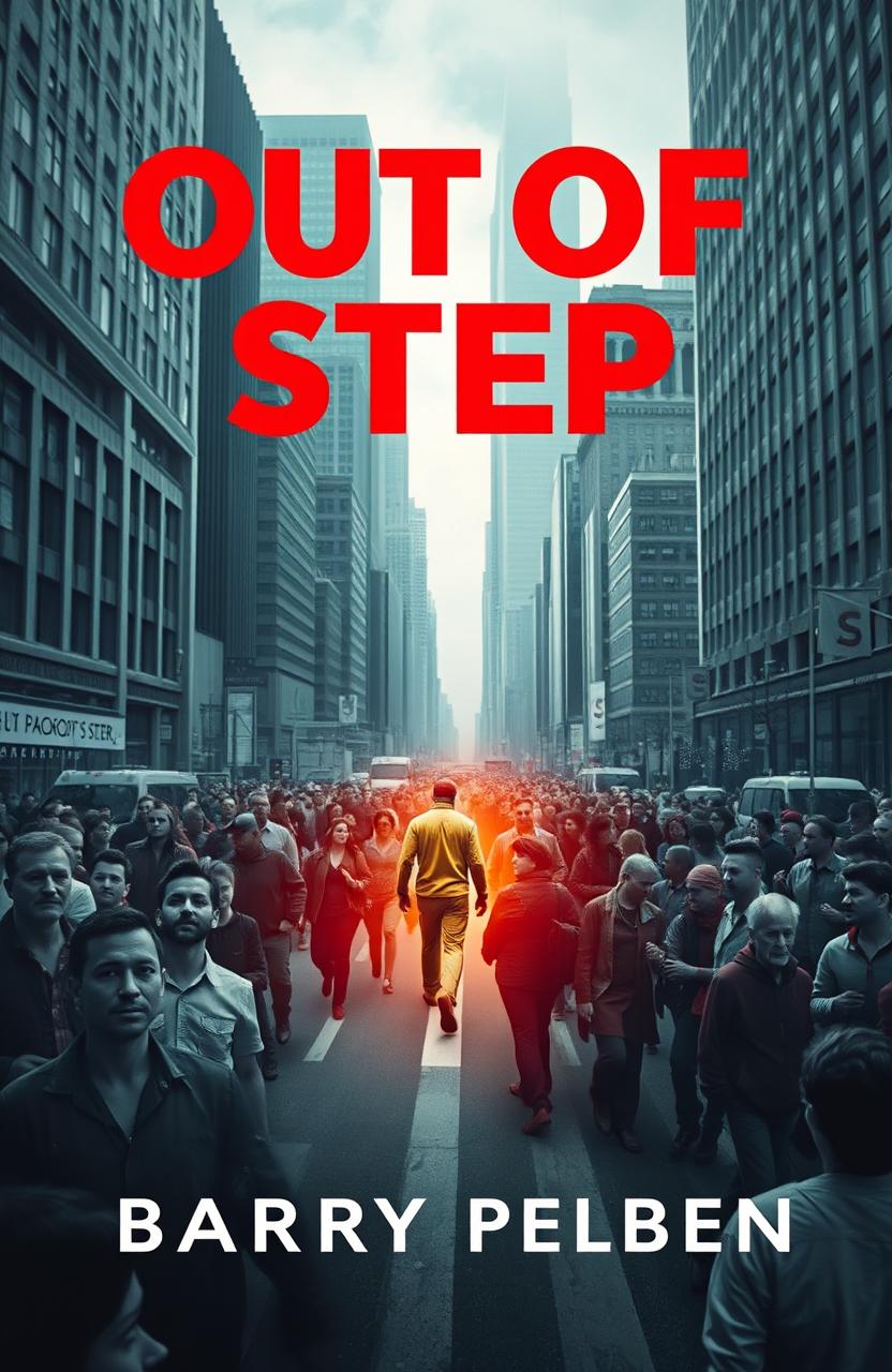 A dynamic and captivating book cover for the title 'Out of Step'