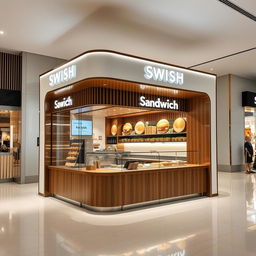 Luxury sandwich fast food kiosk in high-end shopping mall, dimensions 3x2