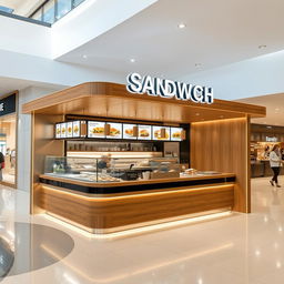 Luxury sandwich fast food kiosk in high-end shopping mall, dimensions 3x2