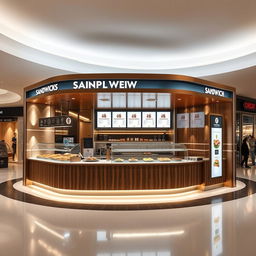 Luxury sandwich fast food kiosk in high-end shopping mall, dimensions 3x2