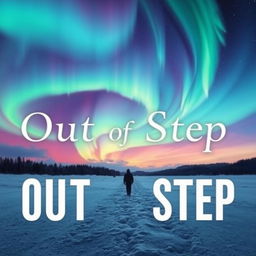 A visually captivating book cover titled "Out of Step", featuring a silhouette of a lone figure walking away in a snow-covered landscape