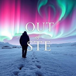 A visually captivating book cover titled "Out of Step", featuring a silhouette of a lone figure walking away in a snow-covered landscape