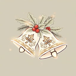 Illustration of a Christmas ornament featuring two bells and leaves, drawn with distinct outlines