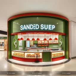 A high-end sandwich shop in a shopping center focusing on gourmet-style quick bites, designed with a 3x2