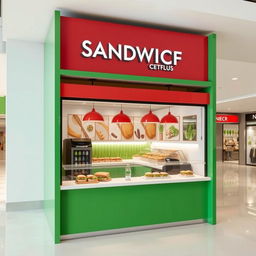 A high-end sandwich shop in a shopping center focusing on gourmet-style quick bites, designed with a 3x2