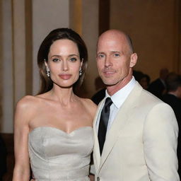 Generate an image of Angelina Jolie and Johnny Sins in a formal event setting, both dressed elegantly.