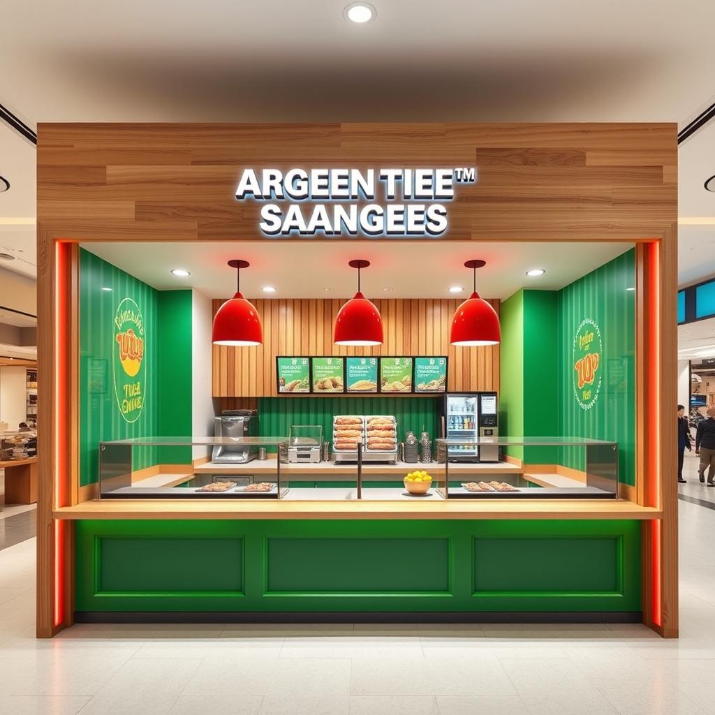 A high-end fast food restaurant design for Argentine snack sandwiches in a shopping mall