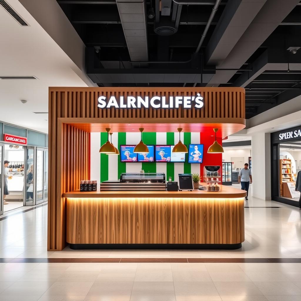 A high-end fast food restaurant design for Argentine snack sandwiches in a shopping mall