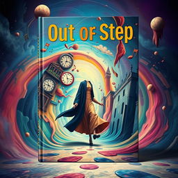 A book cover design for 'Out of Step', featuring a surreal, abstract representation of a lone figure stepping confidently through a distorted world