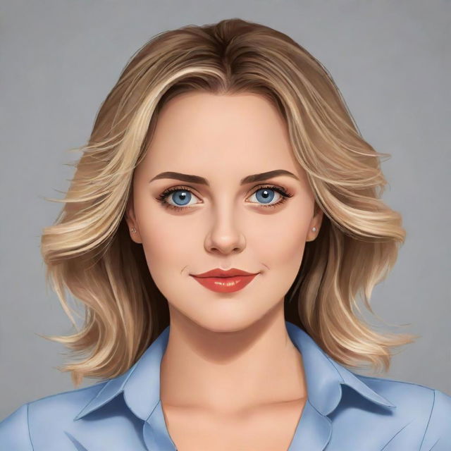 Generate a vector illustration of Mia Malkova in cartoon style, focusing on her face and upper body.