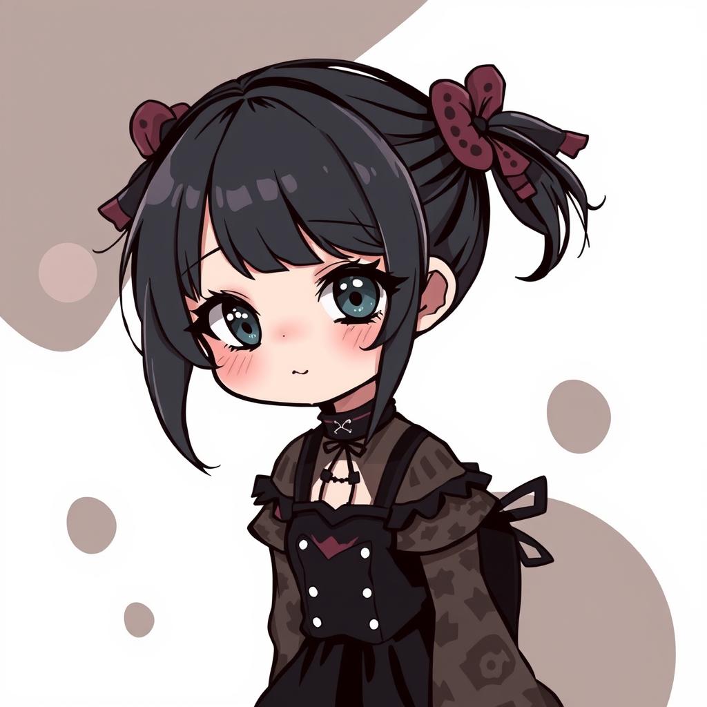 A cute anime girl with an indie core aesthetic, her style is characterized by dark colors with a hint of playfulness