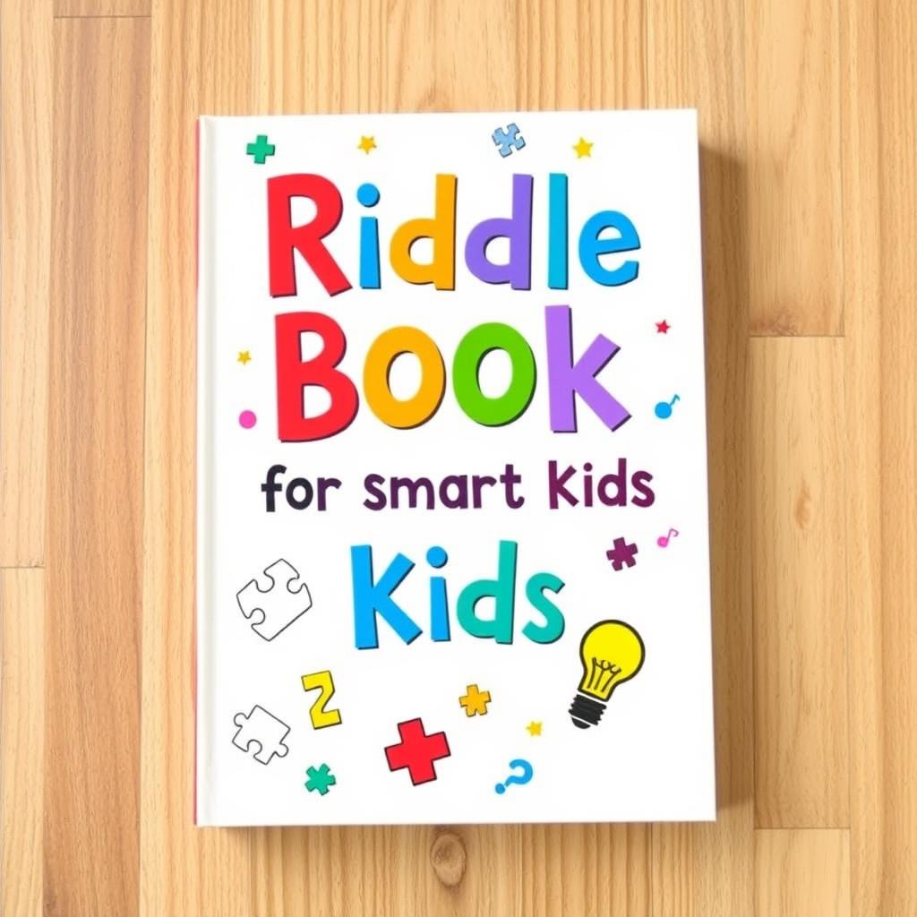 A playful and engaging book cover titled "Riddle Book for Smart Kids"