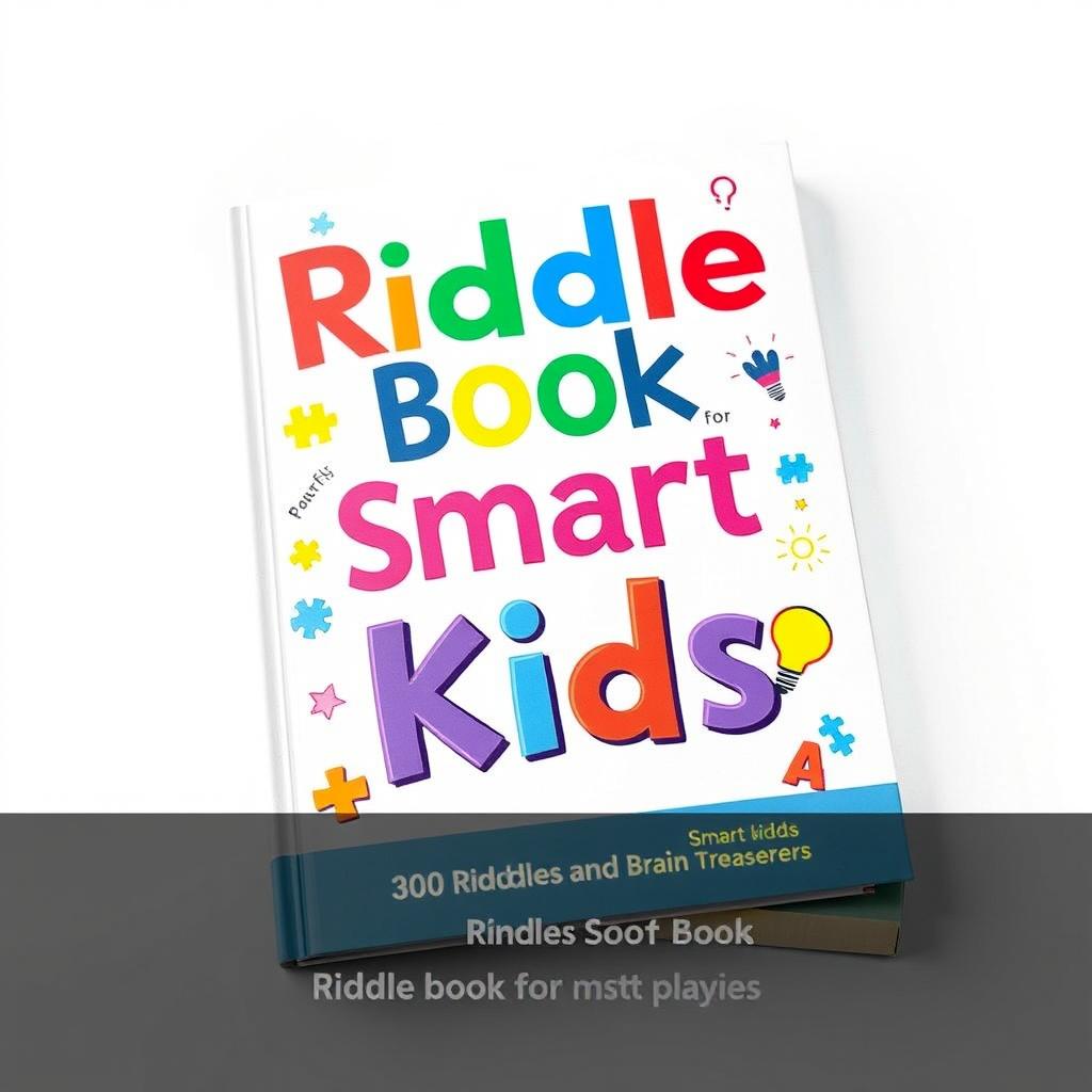 A captivating book cover titled "Riddle Book for Smart Kids" with a subtitle "300 Riddles and Brain Teasers that Help Kids Learn to Think Creatively, Solve Problems, and Reduce Digital Distractions while Playing"