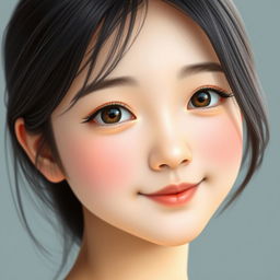 A cute and realistic depiction of a Korean girl, with smooth and flawless skin