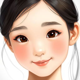 A cute and realistic depiction of a Korean girl, with smooth and flawless skin