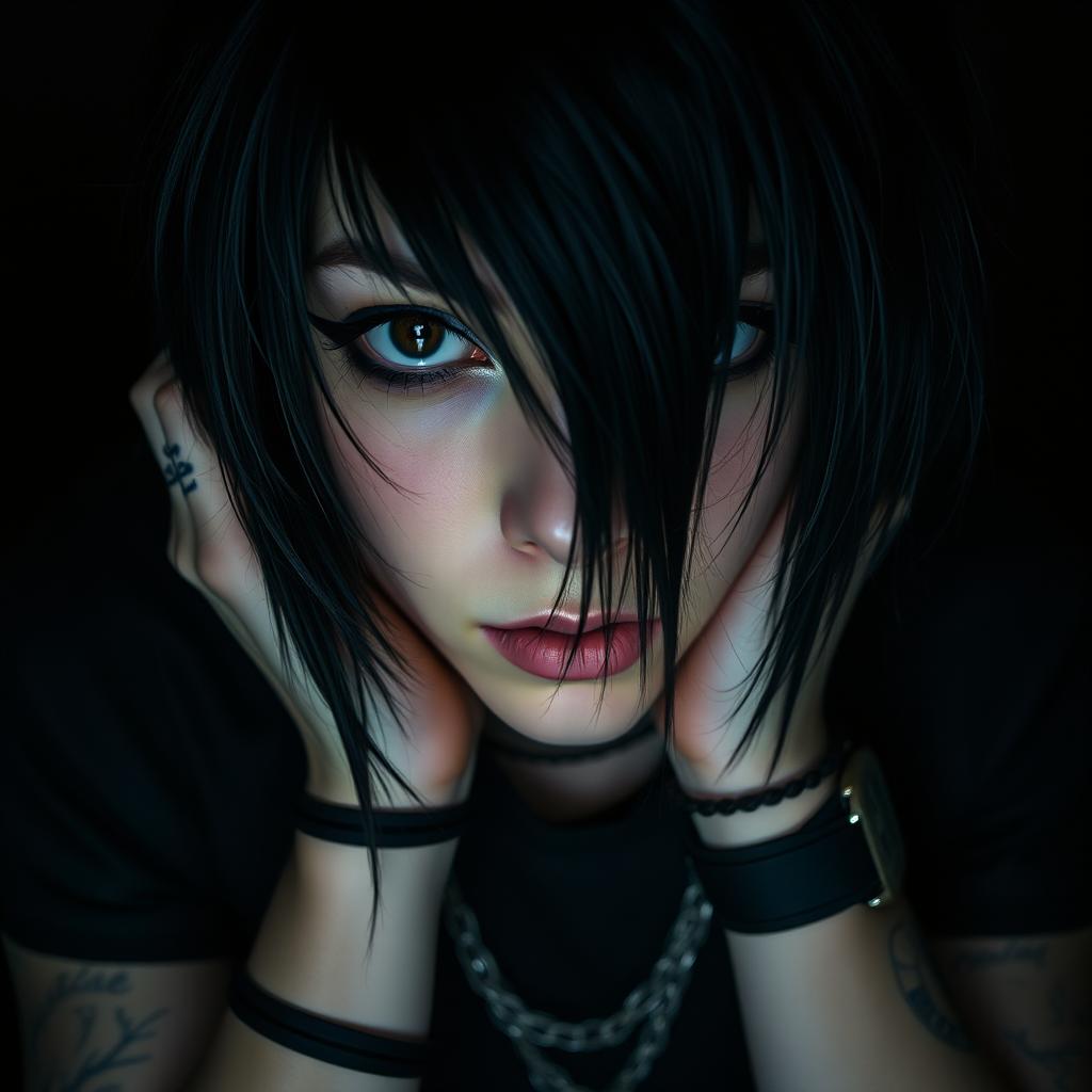 A moody emo-themed portrait capturing deep emotions and a sense of introspection