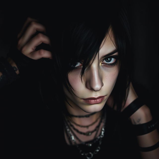 A moody emo-themed portrait capturing deep emotions and a sense of introspection