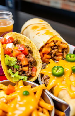 A delicious assortment of Taco Bell food items displayed in an appetizing manner