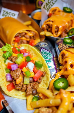 A delicious assortment of Taco Bell food items displayed in an appetizing manner