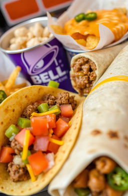 A delicious assortment of Taco Bell food items displayed in an appetizing manner