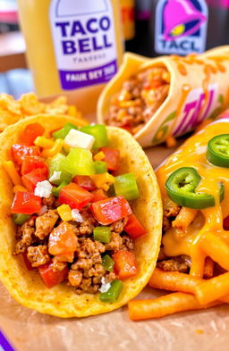 A delicious assortment of Taco Bell food items displayed in an appetizing manner