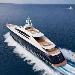 A luxurious and grand speed yacht that incorporates the classic design, regal elegance, and iconic logo of a Rolls-Royce vehicle