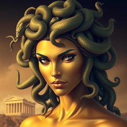 A captivating and mythical depiction of Medusa, with her head adorned with intertwining serpents