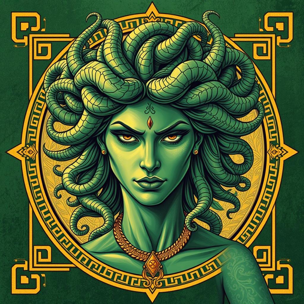 Medusa depicted in a classical Greek drawing style, perfect for a book cover