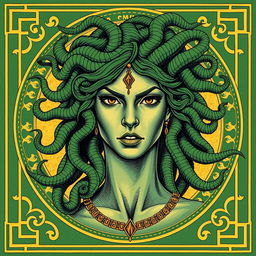 Medusa depicted in a classical Greek drawing style, perfect for a book cover