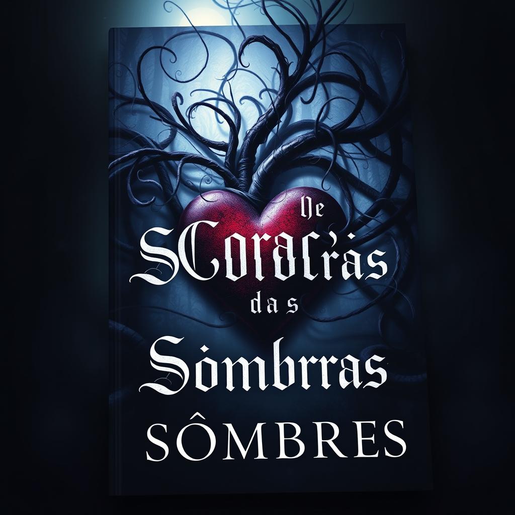A captivating book cover design featuring the title 'O Coração das Sombras'