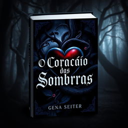 A captivating book cover design featuring the title 'O Coração das Sombras'