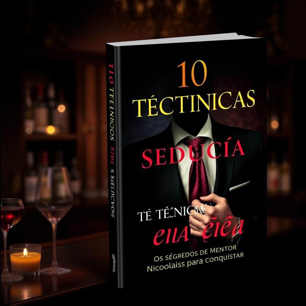 A captivating and enticing book cover for '10 Técnicas de Sedução: Os Segredos do Mentor Nicolas para Conquistar'