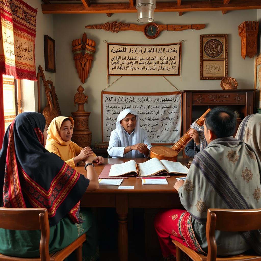 A scene depicting the integration of Mandar culture into an Arabic language learning classroom