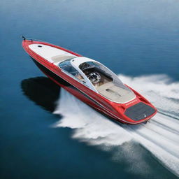 A robust and sporty speed boat design that incorporates the iconic elements, logo and color scheme of a Chevrolet vehicle